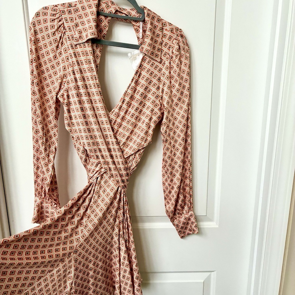 Free People Womens Sz S Ivory Orange Teal Geo Wrap Mini Dress Open Back NWT - Picture 7 of 15